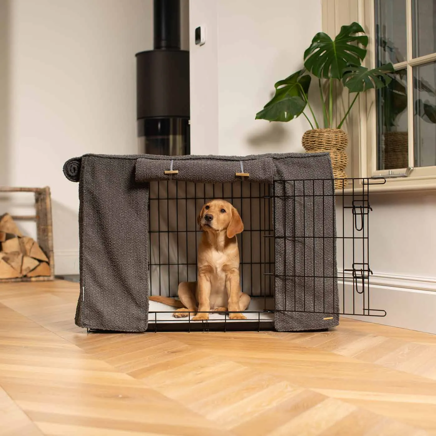 Dog Crate with Crate Cover in Granite Bouclé by Lords & Labradors