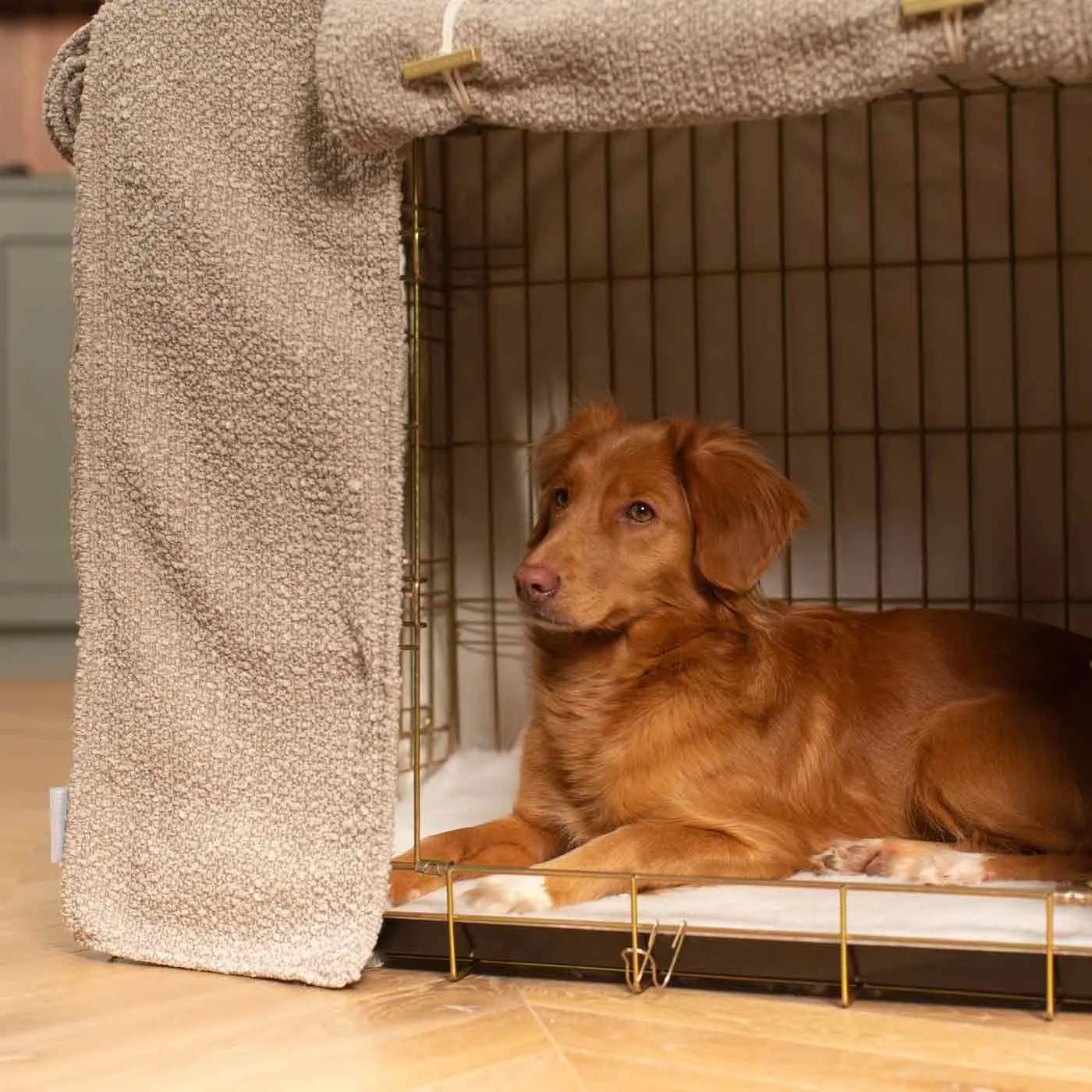 Dog Crate with Crate Cover in Mink Bouclé by Lords & Labradors