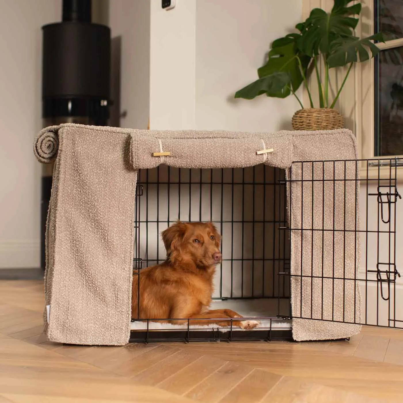 Dog Crate with Crate Cover in Mink Bouclé by Lords & Labradors