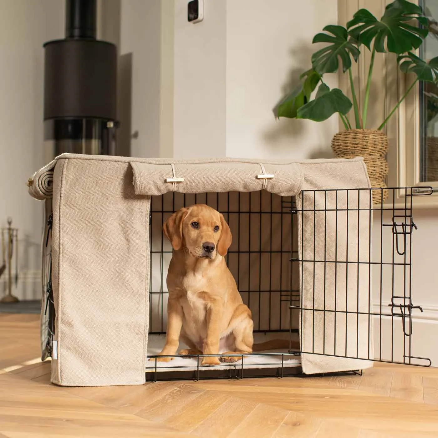 Dog Crate with Crate Cover in Natural Herringbone by Lords & Labradors