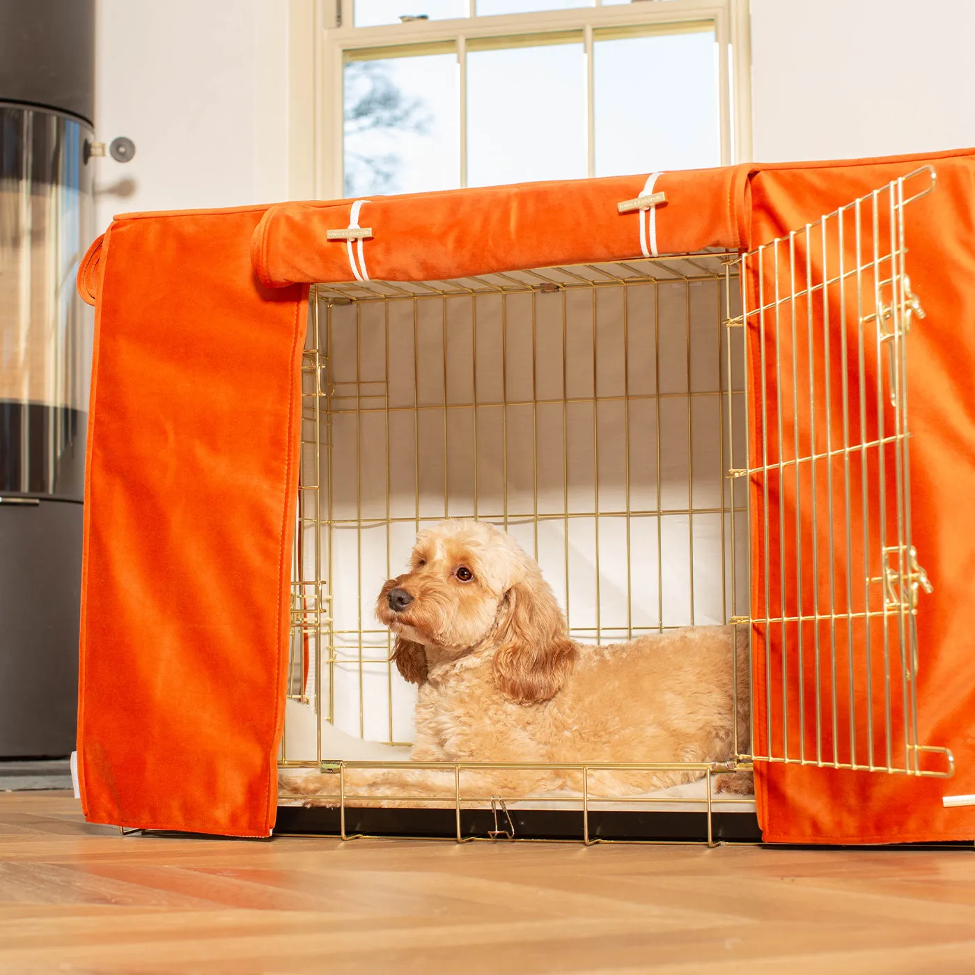 Dog Crate with Crate Cover in Pumpkin Velvet by Lords & Labradors