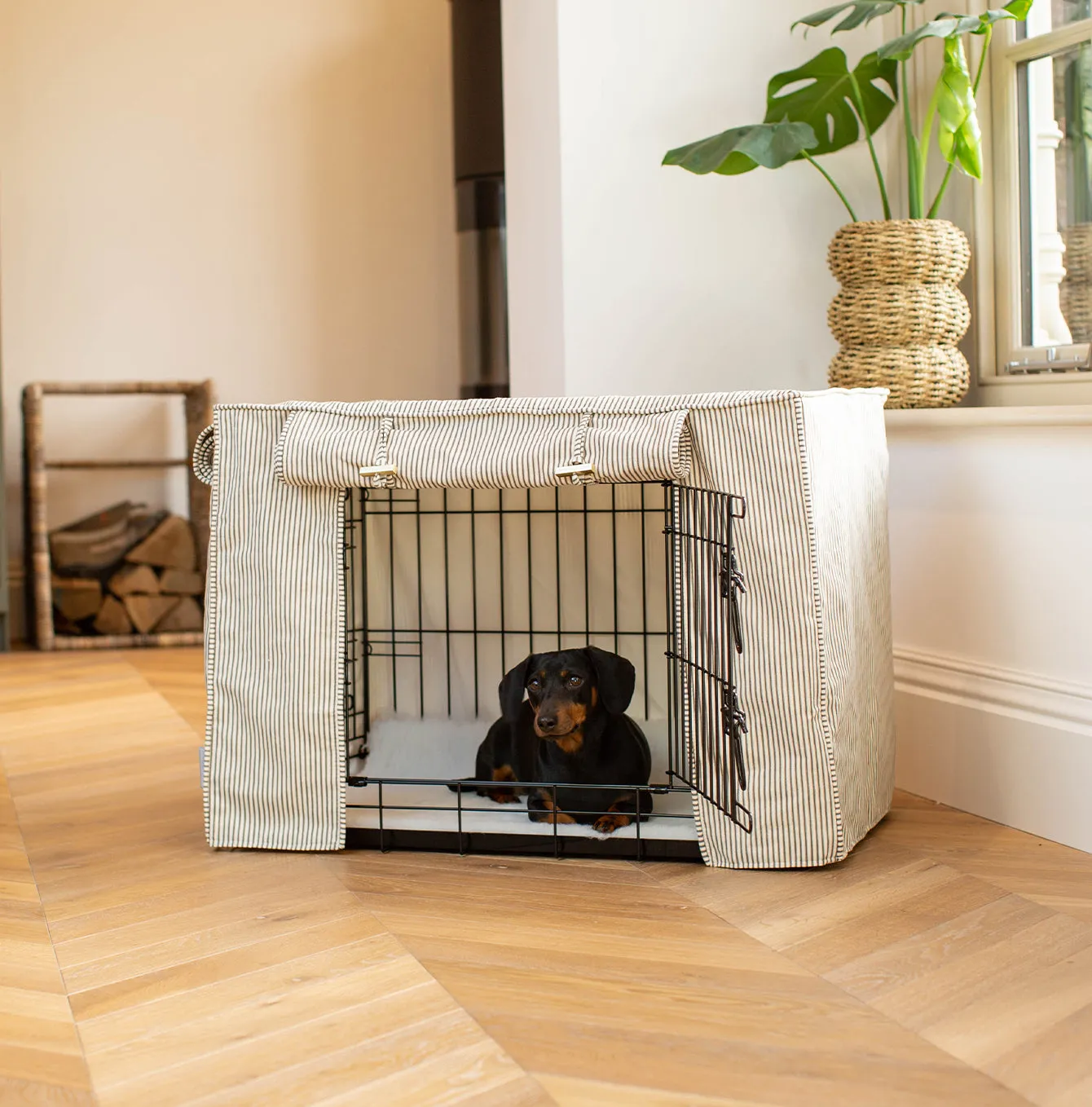 Dog Crate with Crate Cover in Regency Stripe by Lords & Labradors