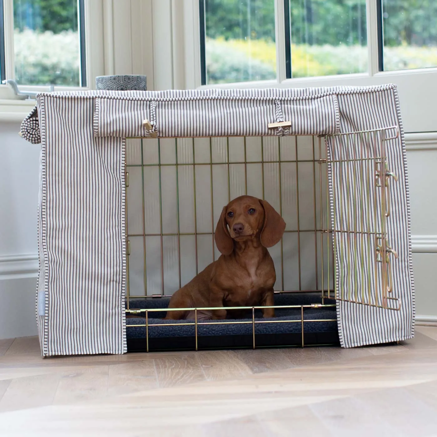 Dog Crate with Crate Cover in Regency Stripe by Lords & Labradors