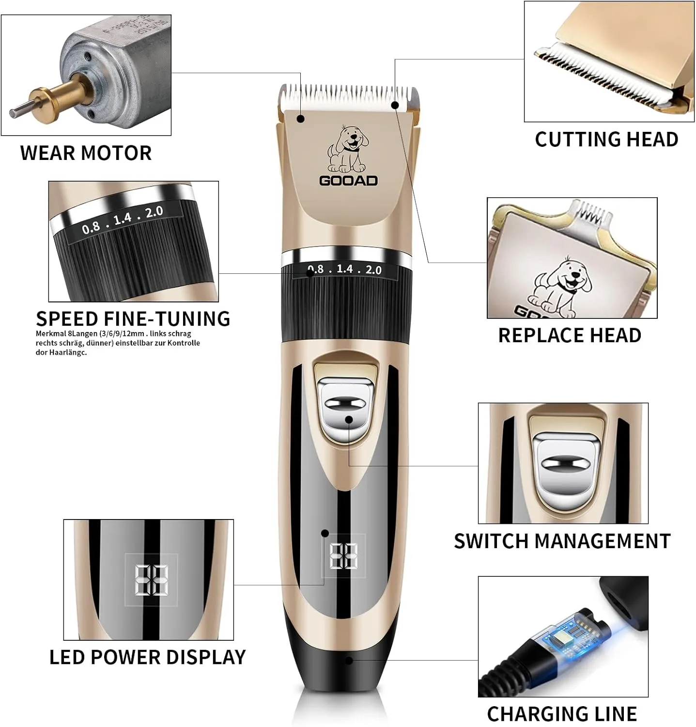 Dog Grooming Kit, Dog Clippers for Grooming for Heavy Thick Hair&Coats/Low Noise Rechargeable Cordless Hair Trimmer/Pet Shaver with Paw Trimmer for Small & Large Dogs Cats