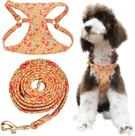 Dog Harness and Leash Set, Adjustable Soft Comfortable No Choke Dog Vest Harness with Leash, No Pull Floral Puppy Dog Harness for Small Medium Dogs