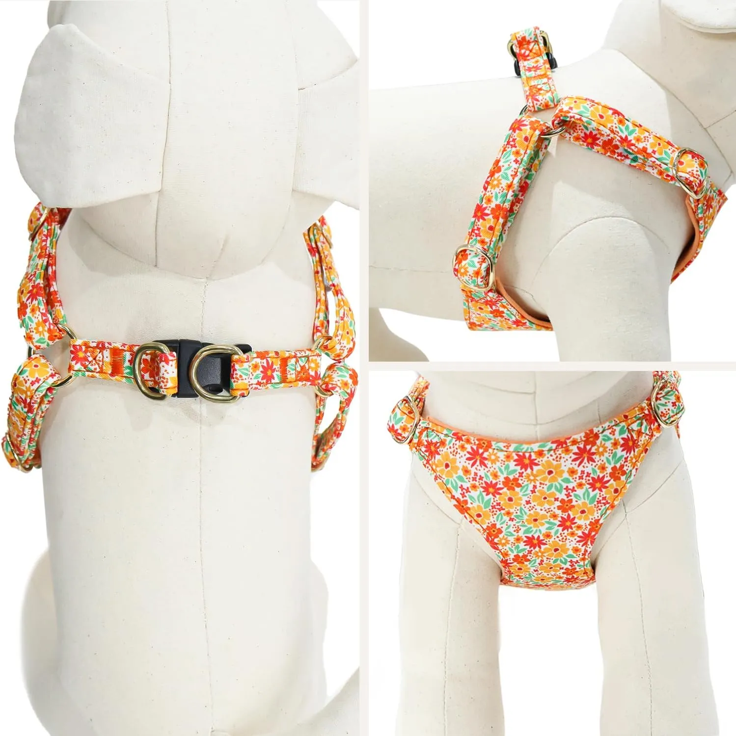 Dog Harness and Leash Set, Adjustable Soft Comfortable No Choke Dog Vest Harness with Leash, No Pull Floral Puppy Dog Harness for Small Medium Dogs