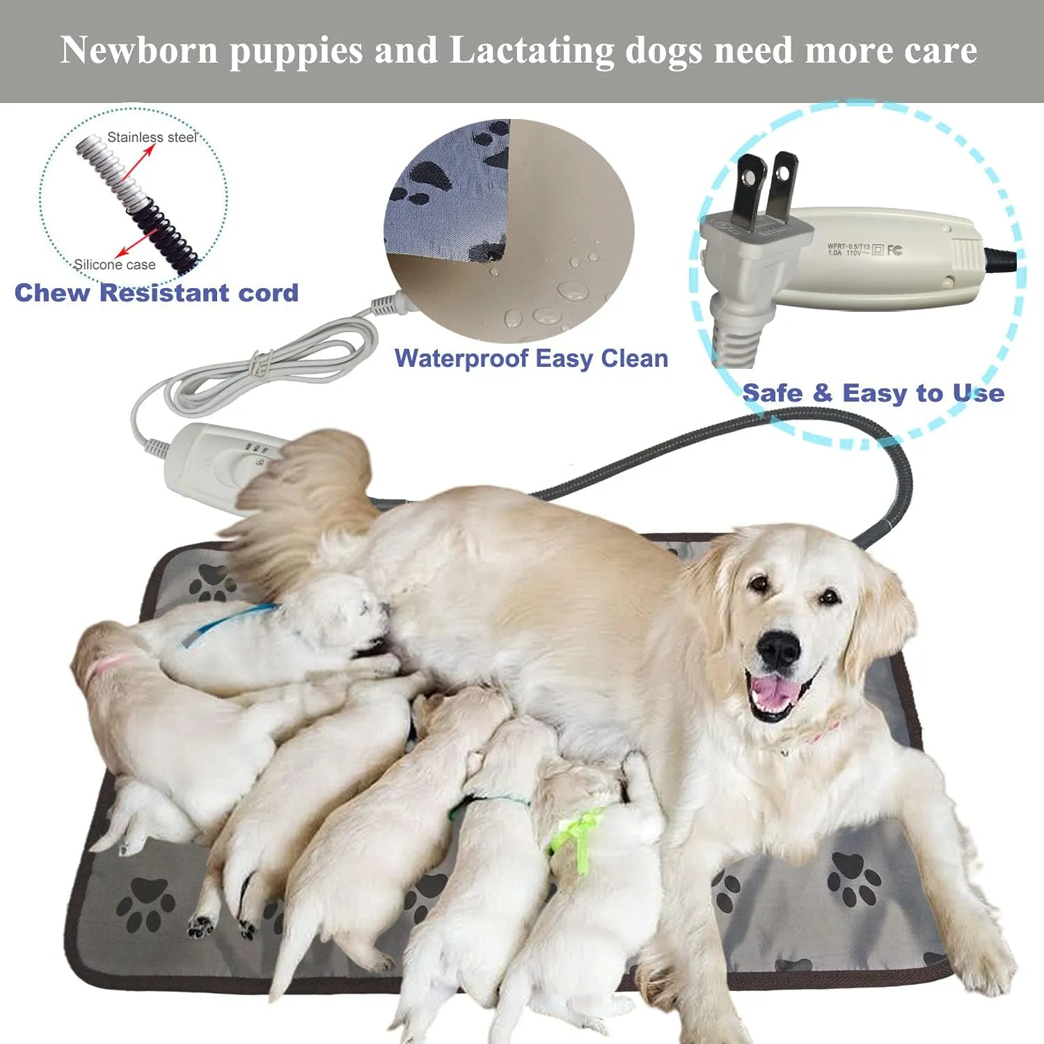 Dog Heating Pad Waterproof Pet Heated Mat, Cat Heating pad, Puppy Heating pad for whelping Box Outdoor Dog House,Easy Clean