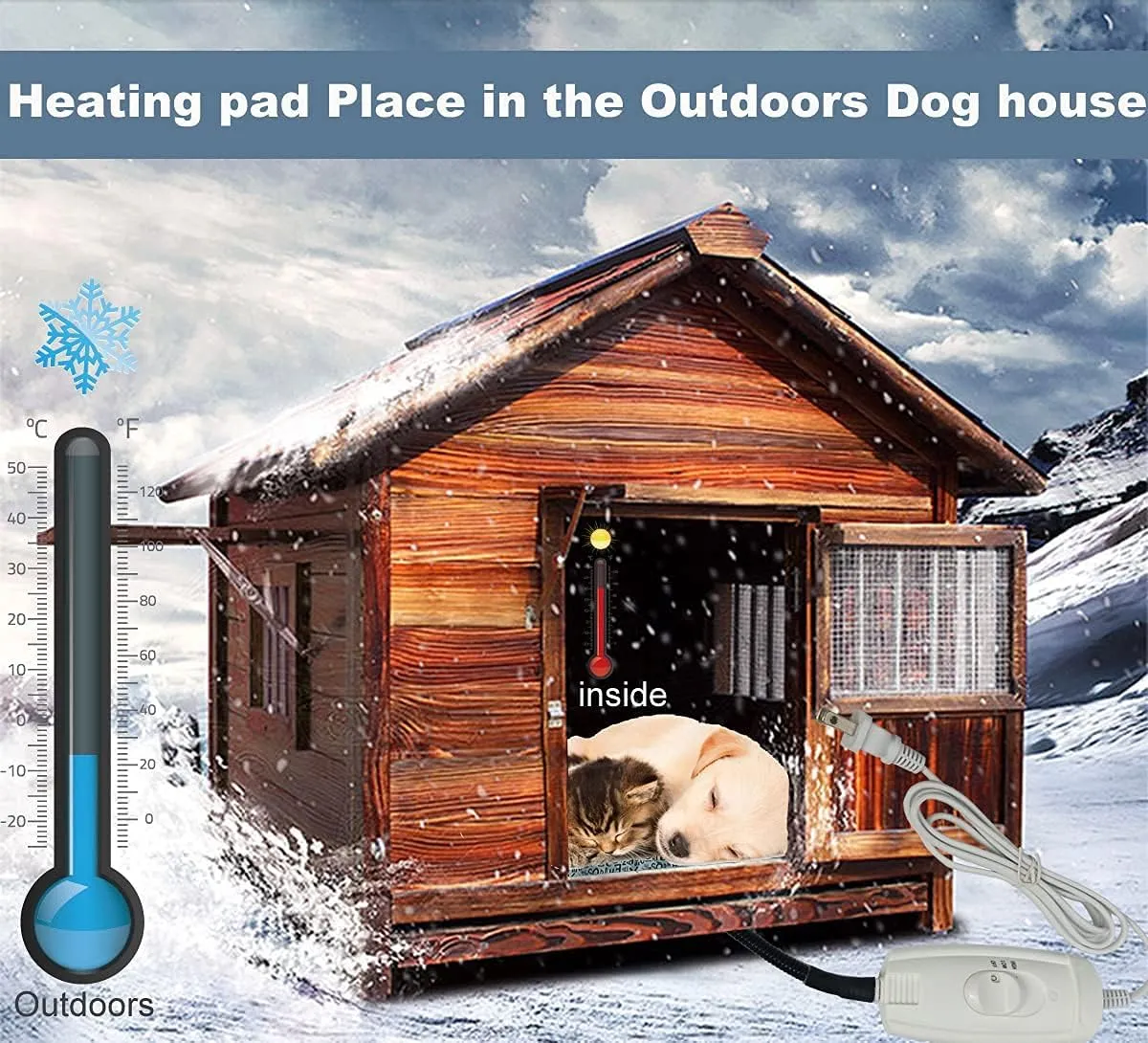 Dog Heating Pad Waterproof Pet Heated Mat, Cat Heating pad, Puppy Heating pad for whelping Box Outdoor Dog House,Easy Clean