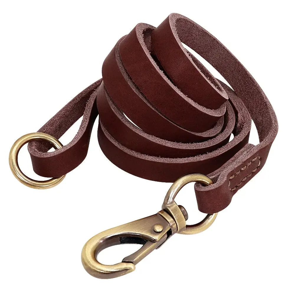 Dog Leather Leash - Set of Custom Leather Collar w/ Gold Name Tag
