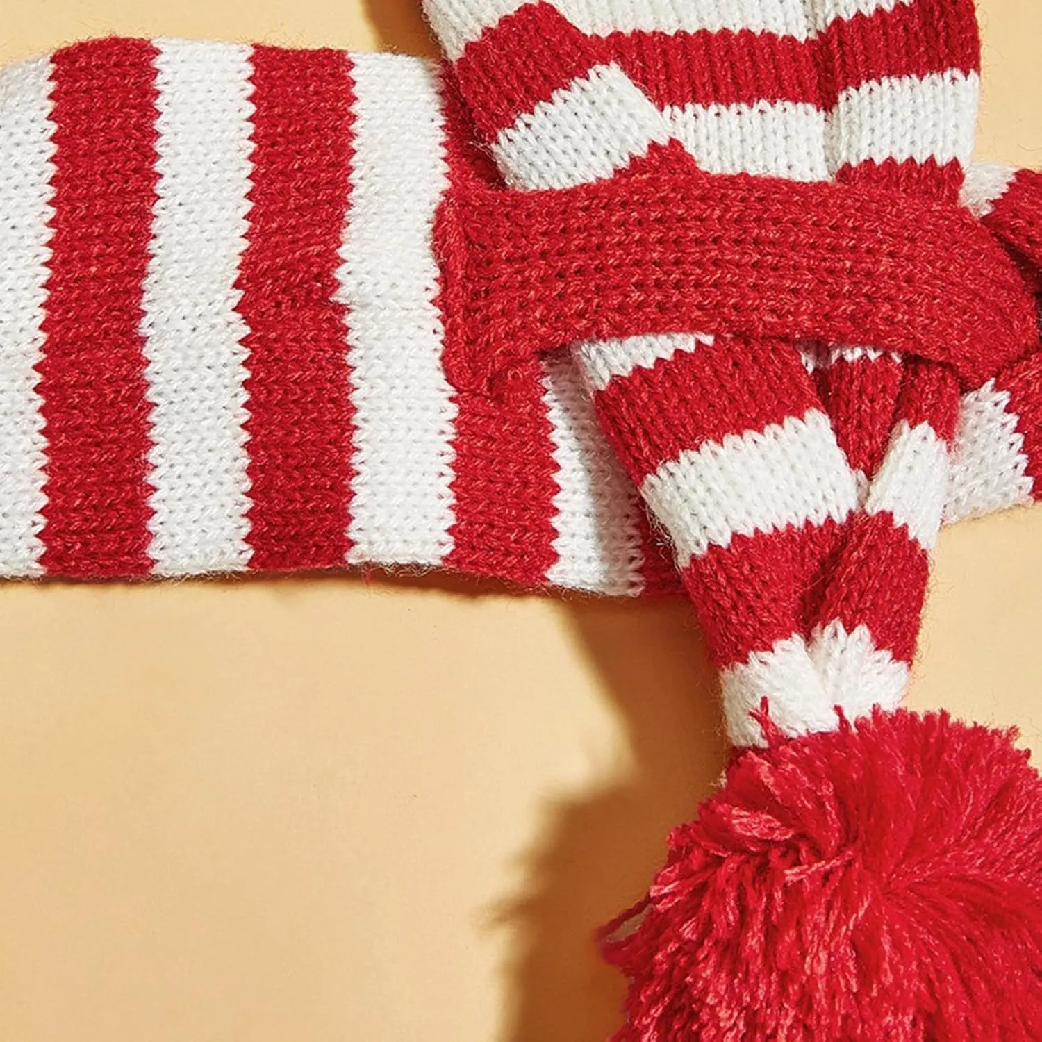 Dog Winter Knitted Scarf - Christmas Xmas Cute Decorate Gift for Dogs and Cats - Mini Animal Santa Scarf - L White Red Stripe