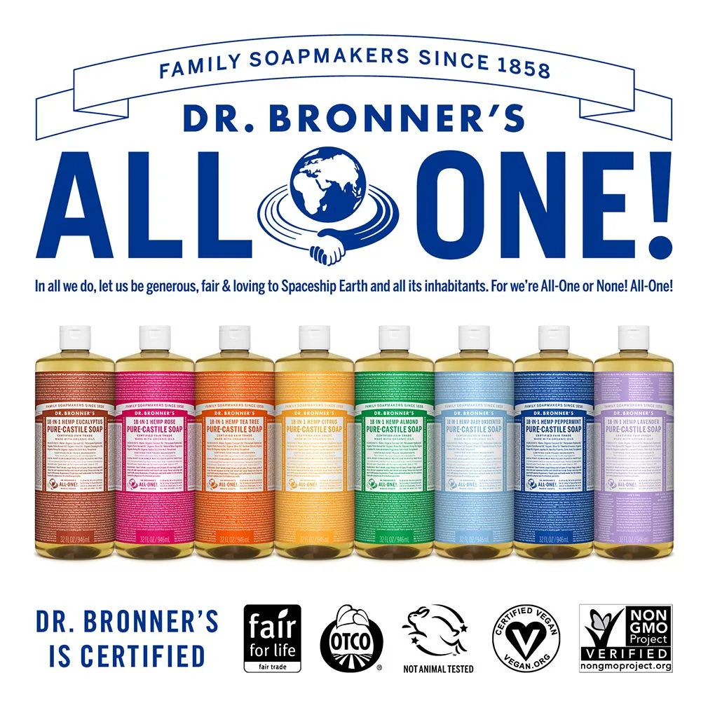 Dr. Bronner's Pure-Castile Magic Liquid Soap  Made with Organic Oils 32 oz (3-Pack) Almond, Citrus, Tea Tree, Body Wash, Face Soap, Dish Soap, Laundry, Pet Wash, Multi-Purpose Natural Soap
