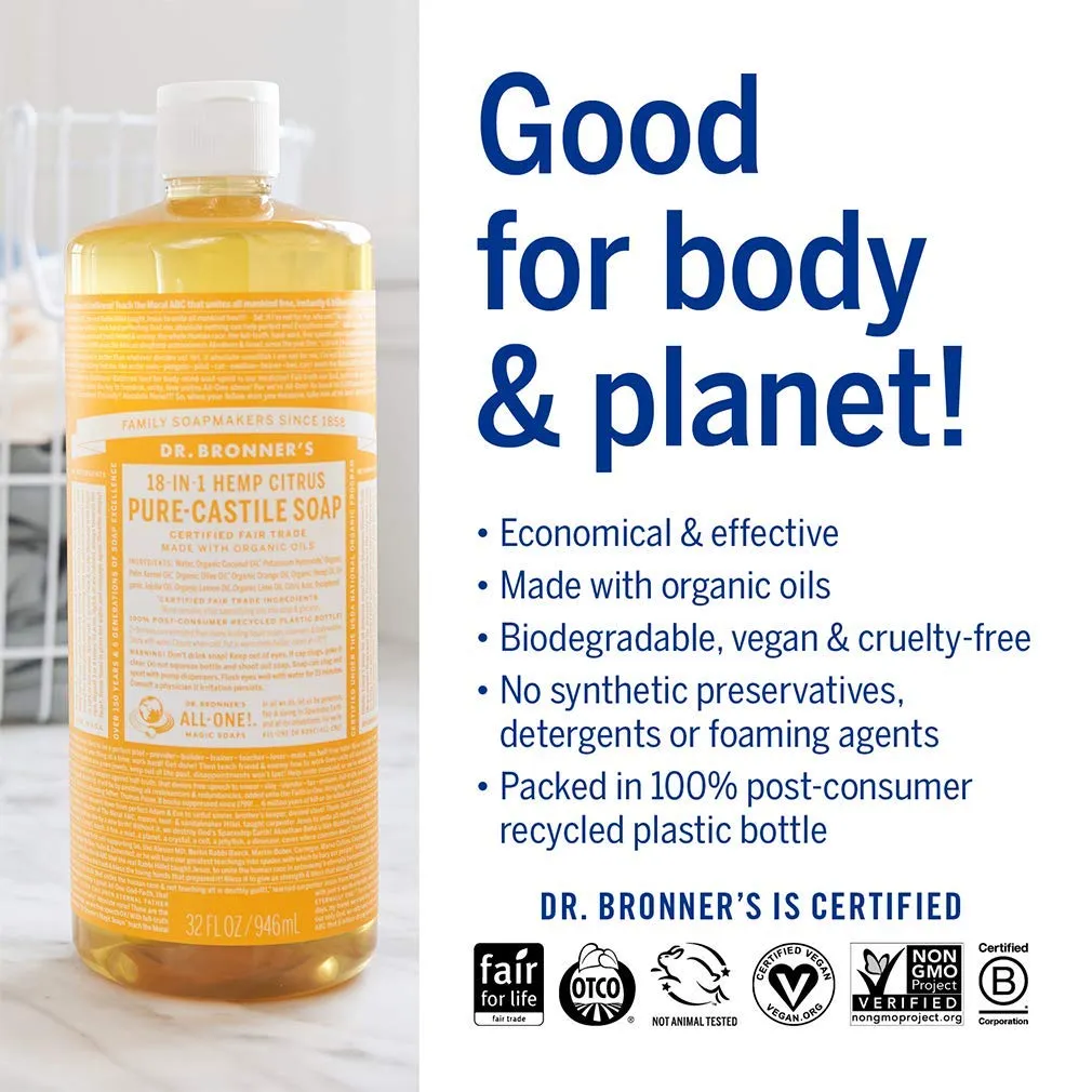 Dr. Bronner's Pure-Castile Magic Liquid Soap  Made with Organic Oils 32 oz (3-Pack) Almond, Citrus, Tea Tree, Body Wash, Face Soap, Dish Soap, Laundry, Pet Wash, Multi-Purpose Natural Soap