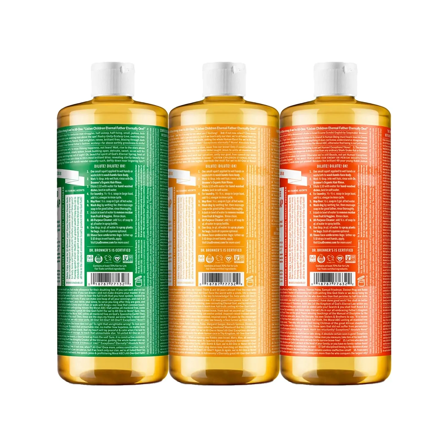 Dr. Bronner's Pure-Castile Magic Liquid Soap  Made with Organic Oils 32 oz (3-Pack) Almond, Citrus, Tea Tree, Body Wash, Face Soap, Dish Soap, Laundry, Pet Wash, Multi-Purpose Natural Soap