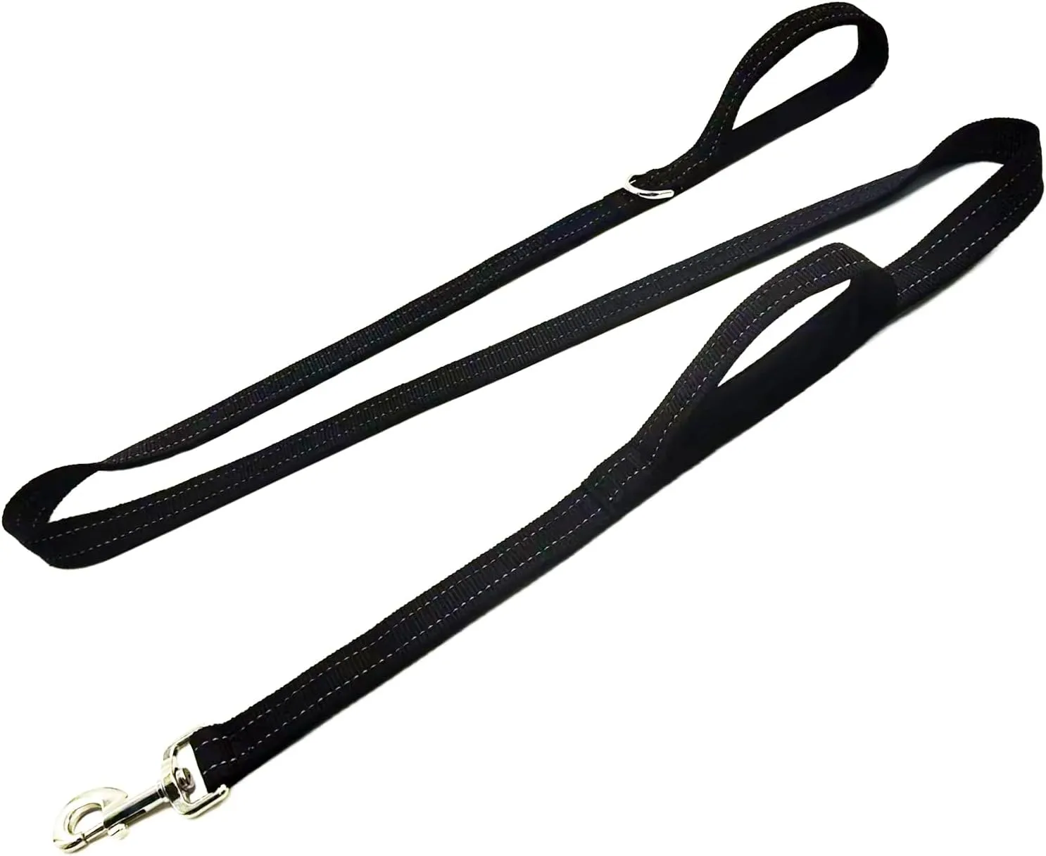 Dual Padded Handle Walking And Training Standard Leashes For Large Dogs With Reflective Stitching,360 Rotatable Heavy Duty Metal Buckle,D-Ring,Durable Nylon,6Ft Long For Big Dogs Over 70 Pounds Black