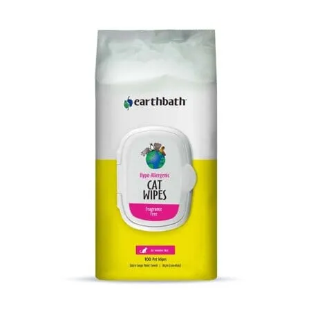 Earthbath® Hypo-Allergenic Plant Based and Fragrance Free Cat Grooming Wipes - Cleans & Conditions- 100 Count