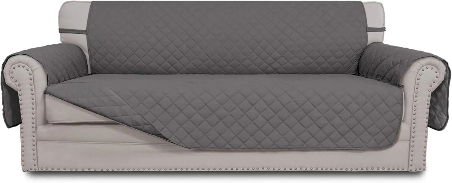Easy-Going Reversible Oversized Couch Cover for 3 Cushion Couch Sofa Cover for Dogs Water Resistant Furniture Protector Cover with Foam Sticks for Pet Cat (Oversized Sofa, Gray/Gray)