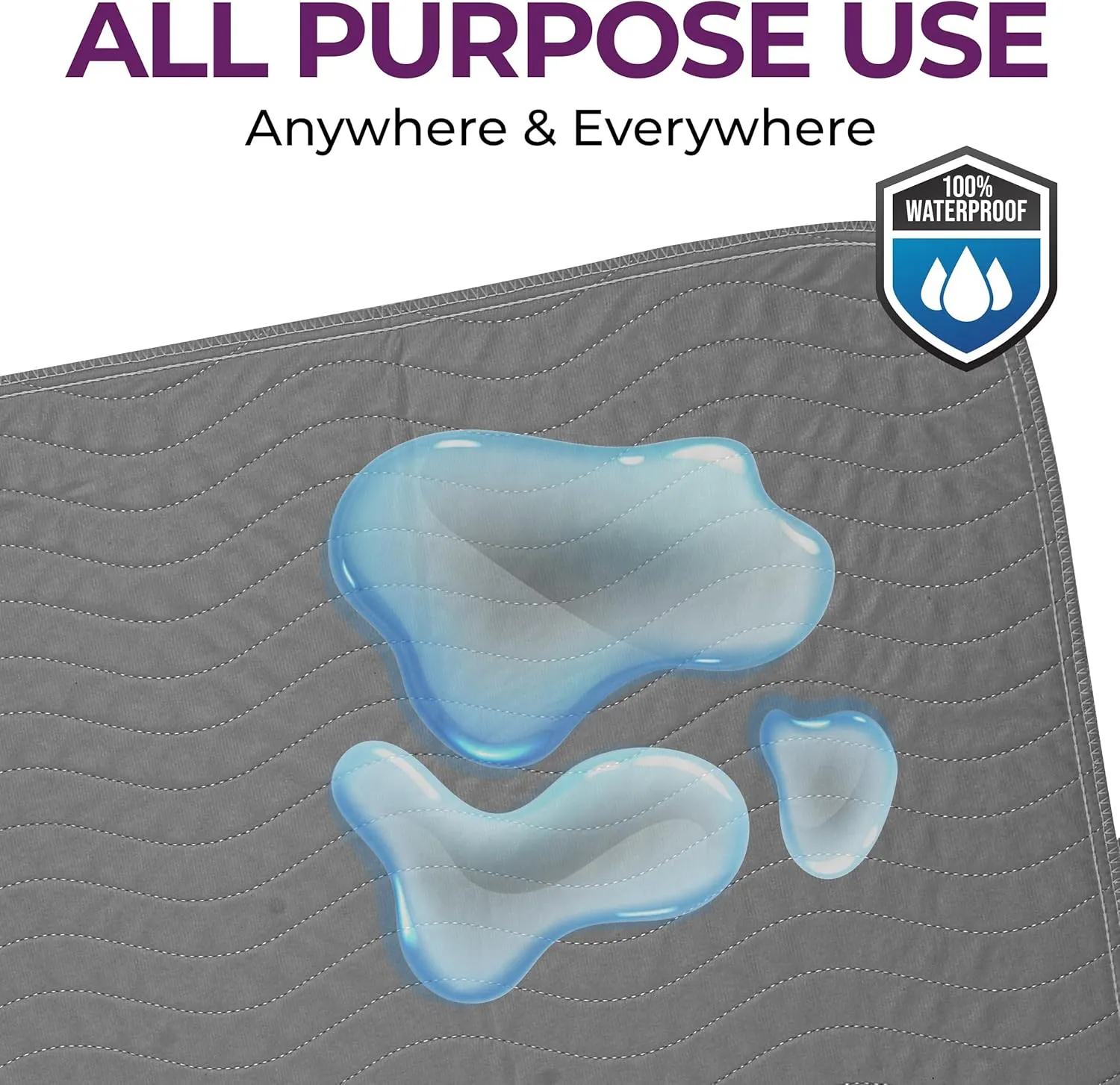 Epicessentials Incontinence Bed Pads Washable Waterproof - 34" x 52" Reusable Underpads Chucks Holds Up to 6 Cups - 500 GSM Heavy Absorbency Pee Pads for Adults, Dogs and Kids - 2 Pack - Grey/White