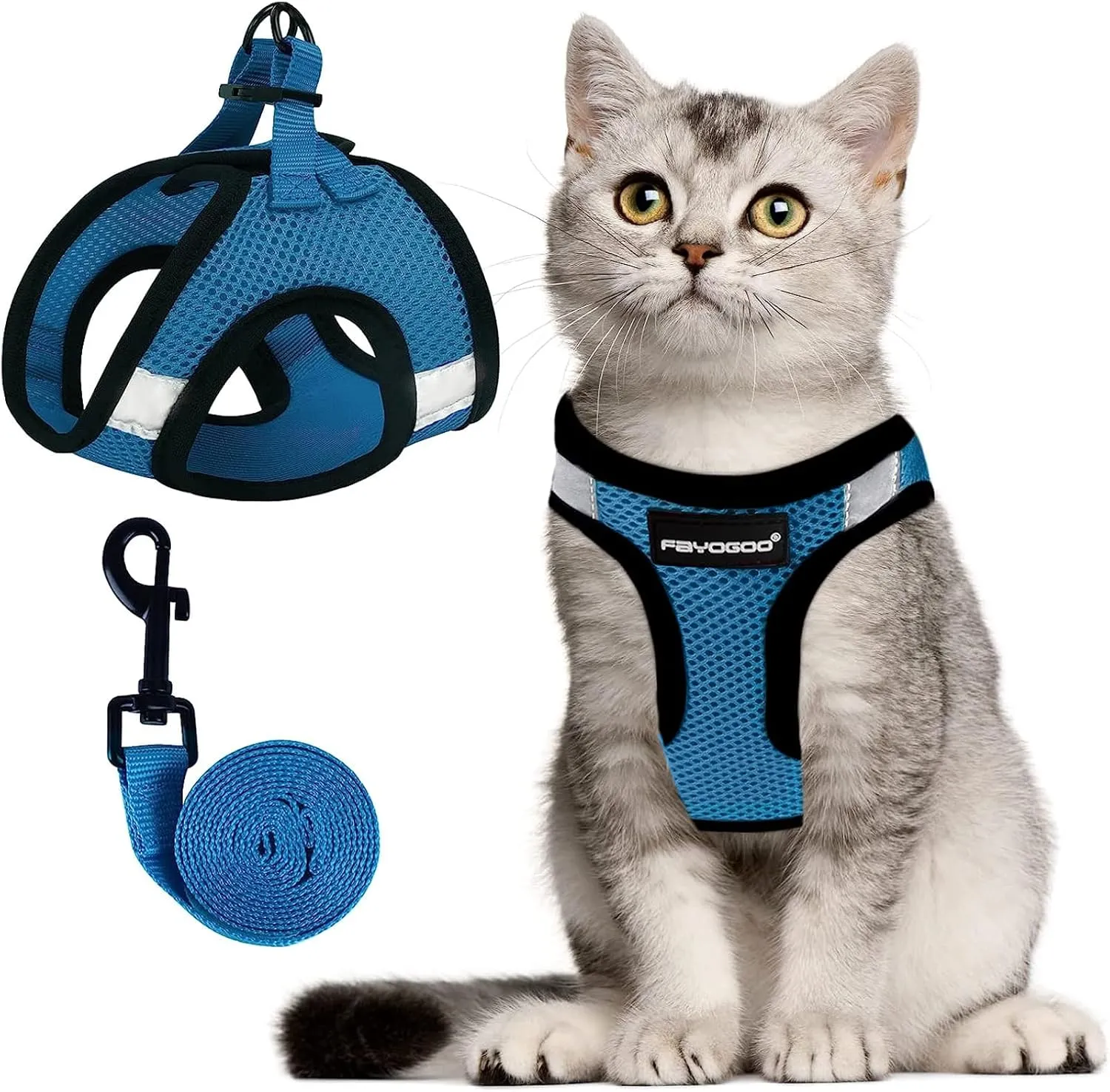 FAYOGOO Cat Harness, Cat Leash and Harness Set for Walking Escape Proof, Harness for Small Cats/Small Dogs, Large Kitten/Puppy Harness and Leash, Harness for Cats S-XXL(Tranquil Teal, Medium)