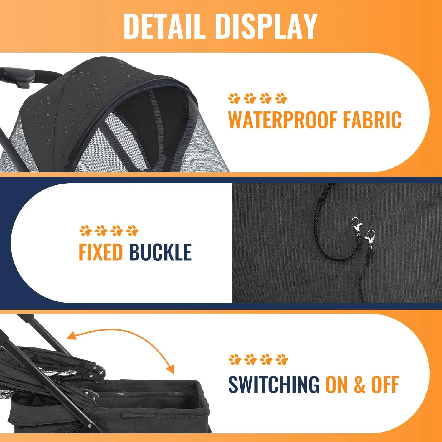 FDW 3-Wheels Multi-Function Pet Stroller - Lightweight Travel Jogging Stroller for Small and Medium-Sized Pets, Black