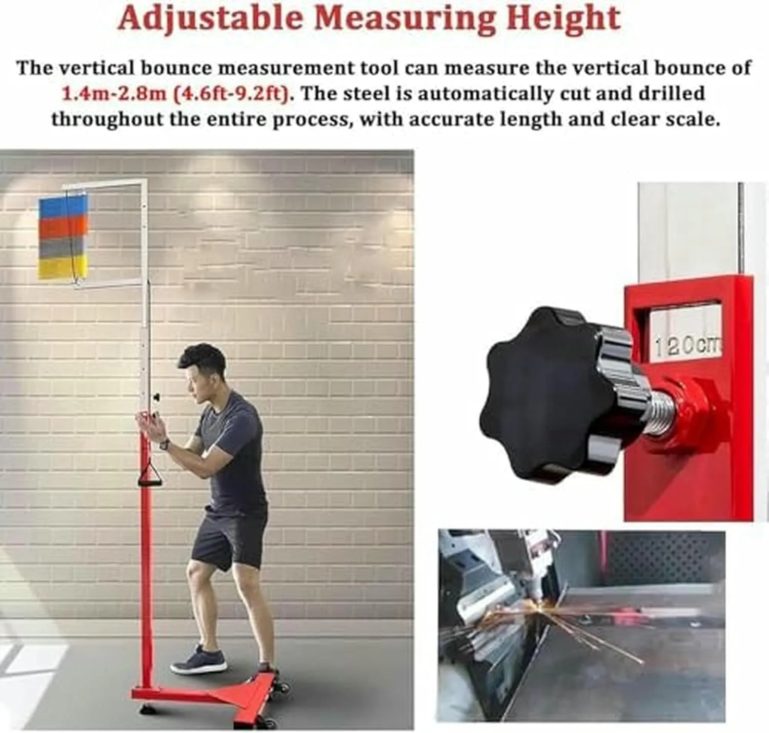Free-Standing Jump Measurement TesterVertical Jump TesterAdults Vertical Jump Tester, 1.7-3.6m Adjustable Vertical Jump Trainer for Basketball, Youth Vertical Jump Tester Measurer Pole, Jum~/