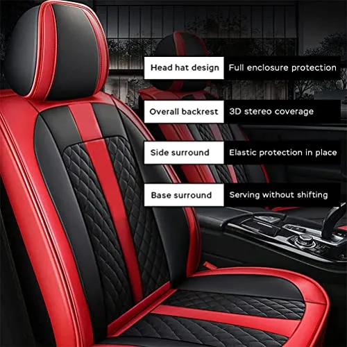 Front & Rear Seat Covers for Chevy Chevrolet Bolt EV EUV Car Seat Cover Luxury PU Leather Comfortable Stylish Black×Red