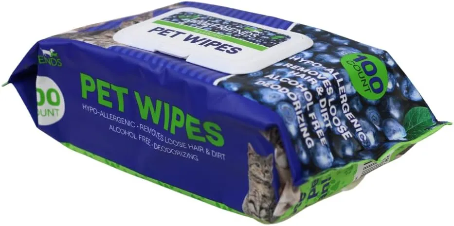 FurryFriends Pet Wipes | Blueberry Scented | Hypo-allergenic | Alcohol Free| Deodorizing | Removes Loose Hair & Dirt | Incredibly Clean | 100 ct. 1 Pack