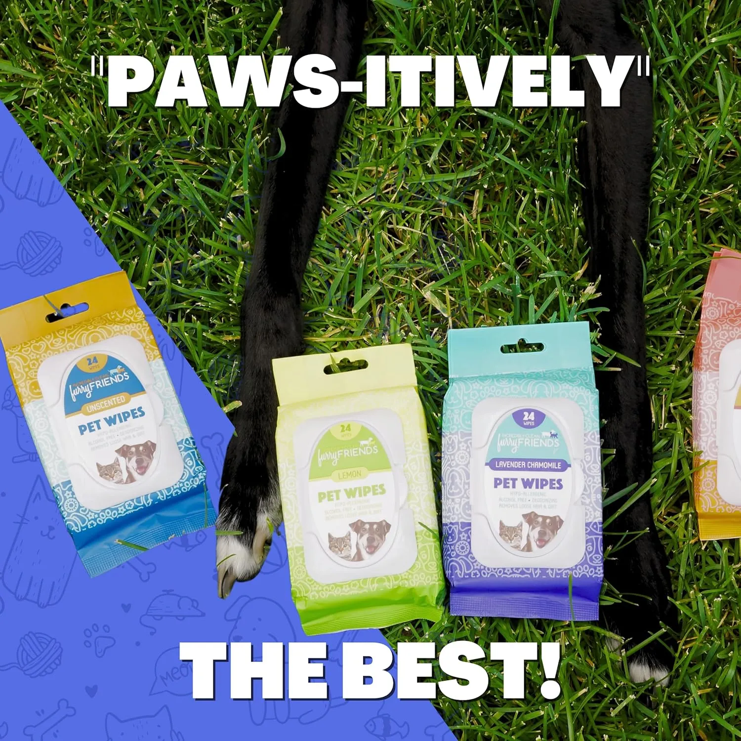 FurryFriends Pet Wipes | Blueberry Scented | Hypo-allergenic | Alcohol Free| Deodorizing | Removes Loose Hair & Dirt | Incredibly Clean | 100 ct. 1 Pack