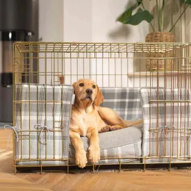 Gold Dog Crate with Cushion & Bumper in Balmoral Dove Grey Tweed by Lords & Labradors