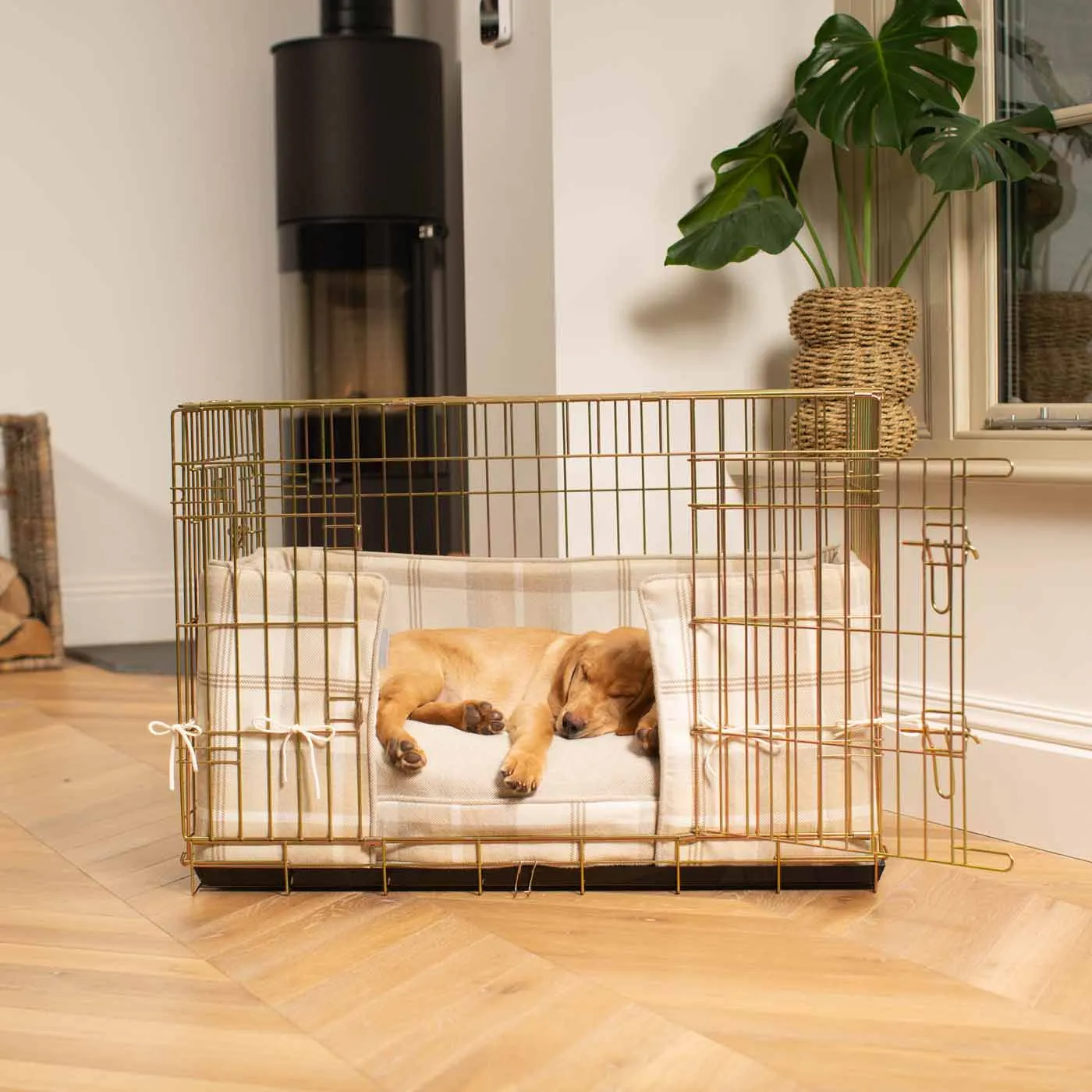Gold Dog Crate with Cushion & Bumper in Balmoral Natural Tweed by Lords & Labradors
