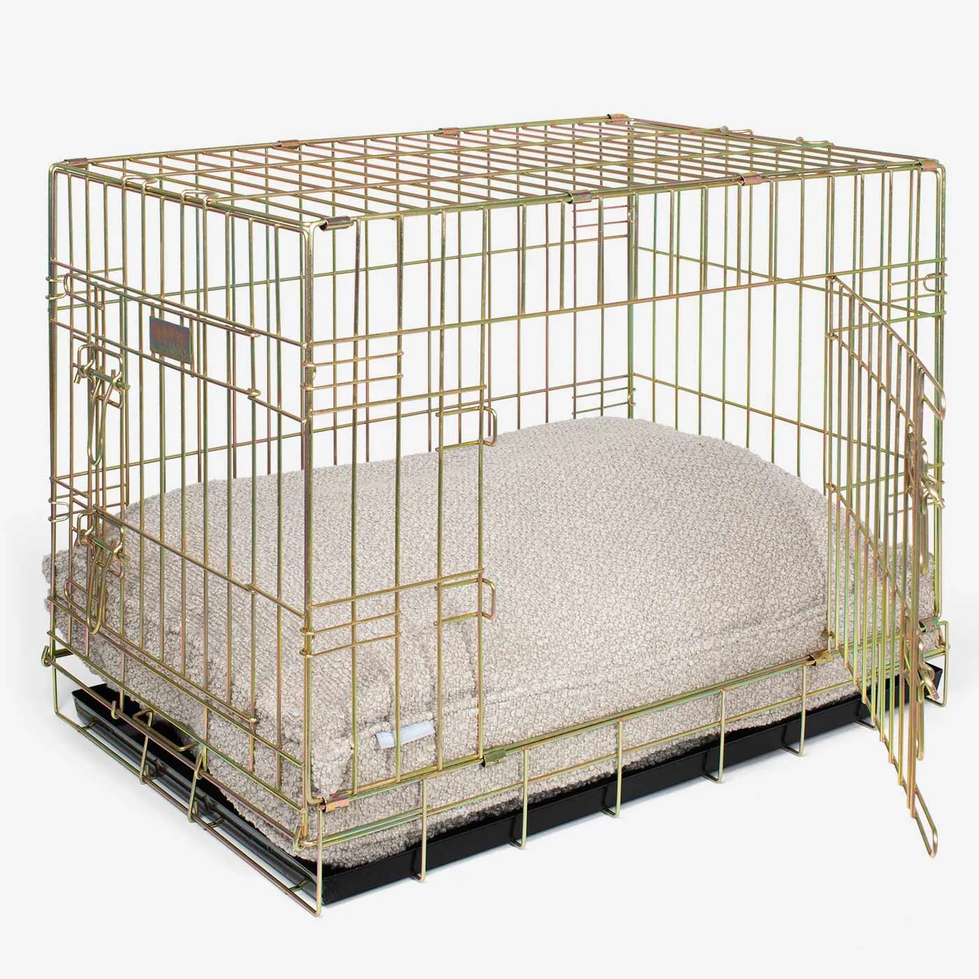 Gold Dog Crate with Cushion in Bouclé by Lords & Labradors