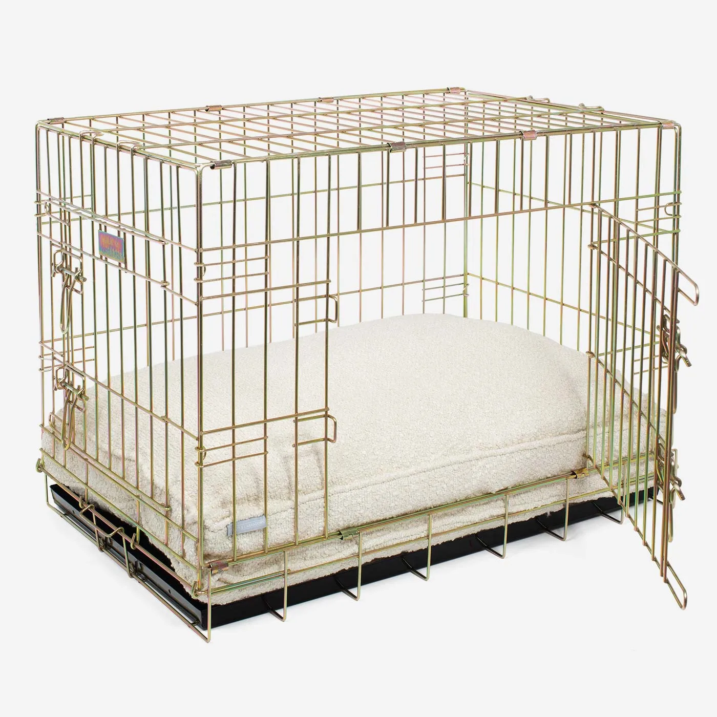 Gold Dog Crate with Cushion in Bouclé by Lords & Labradors