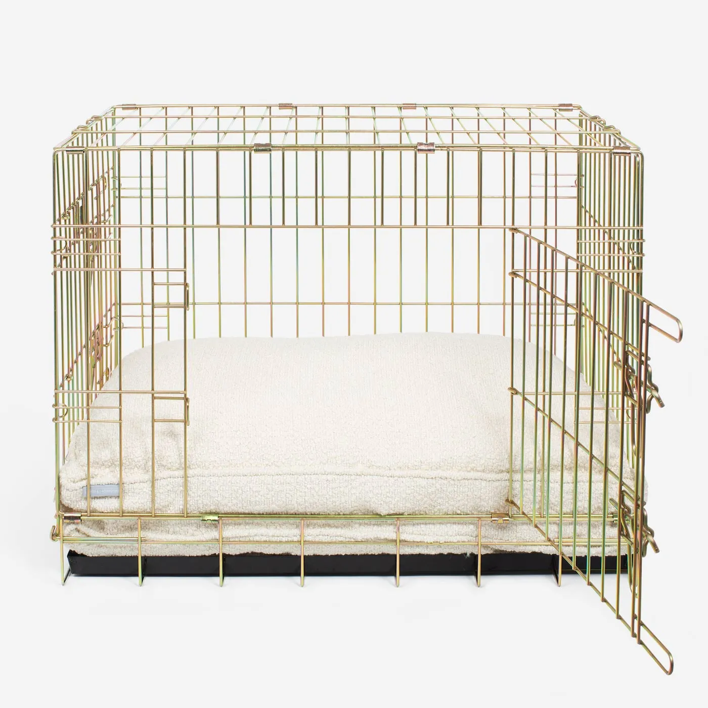 Gold Dog Crate with Cushion in Bouclé by Lords & Labradors