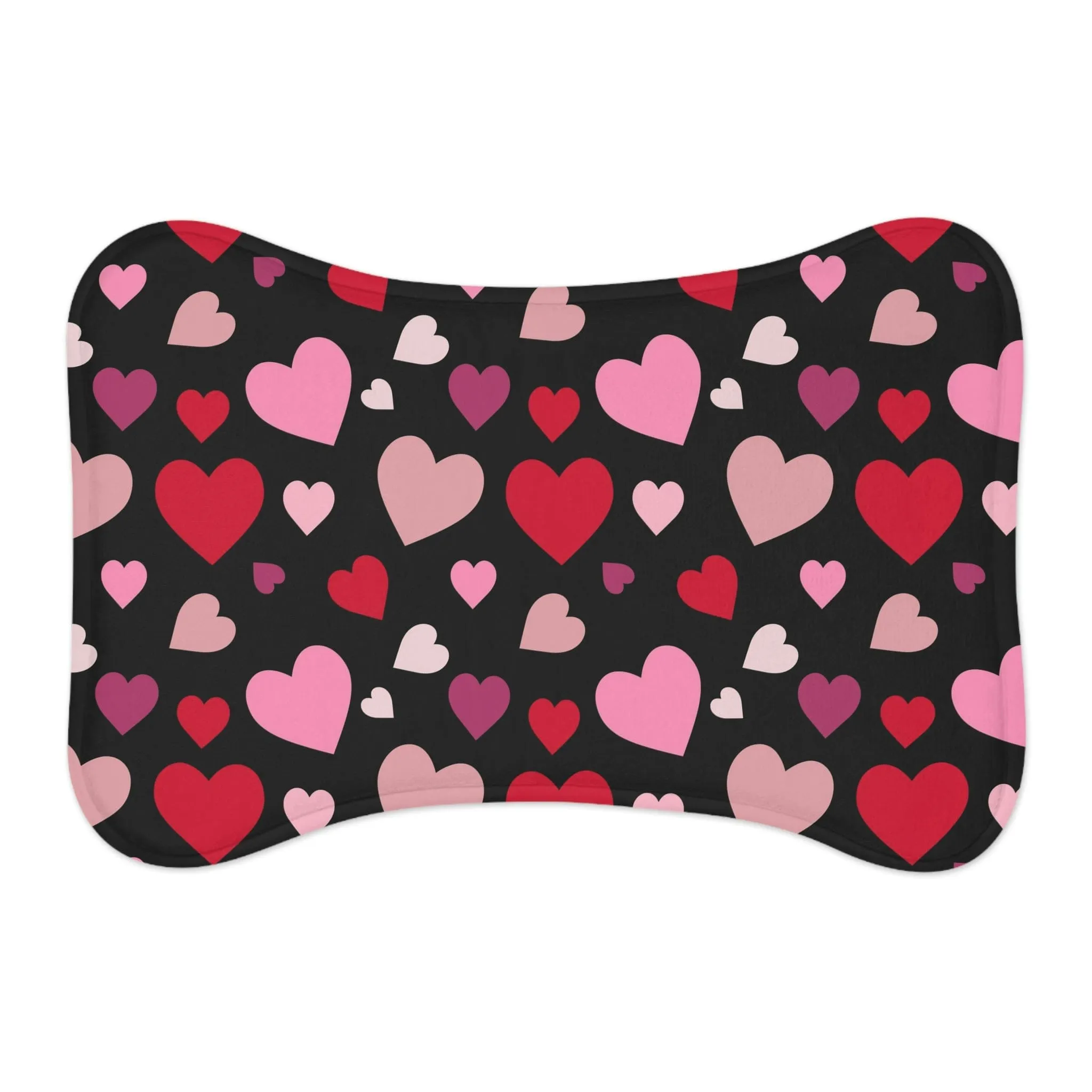 Hearts Pattern Black Bone Shape Pet Placemat Cat / Dog Food Mat