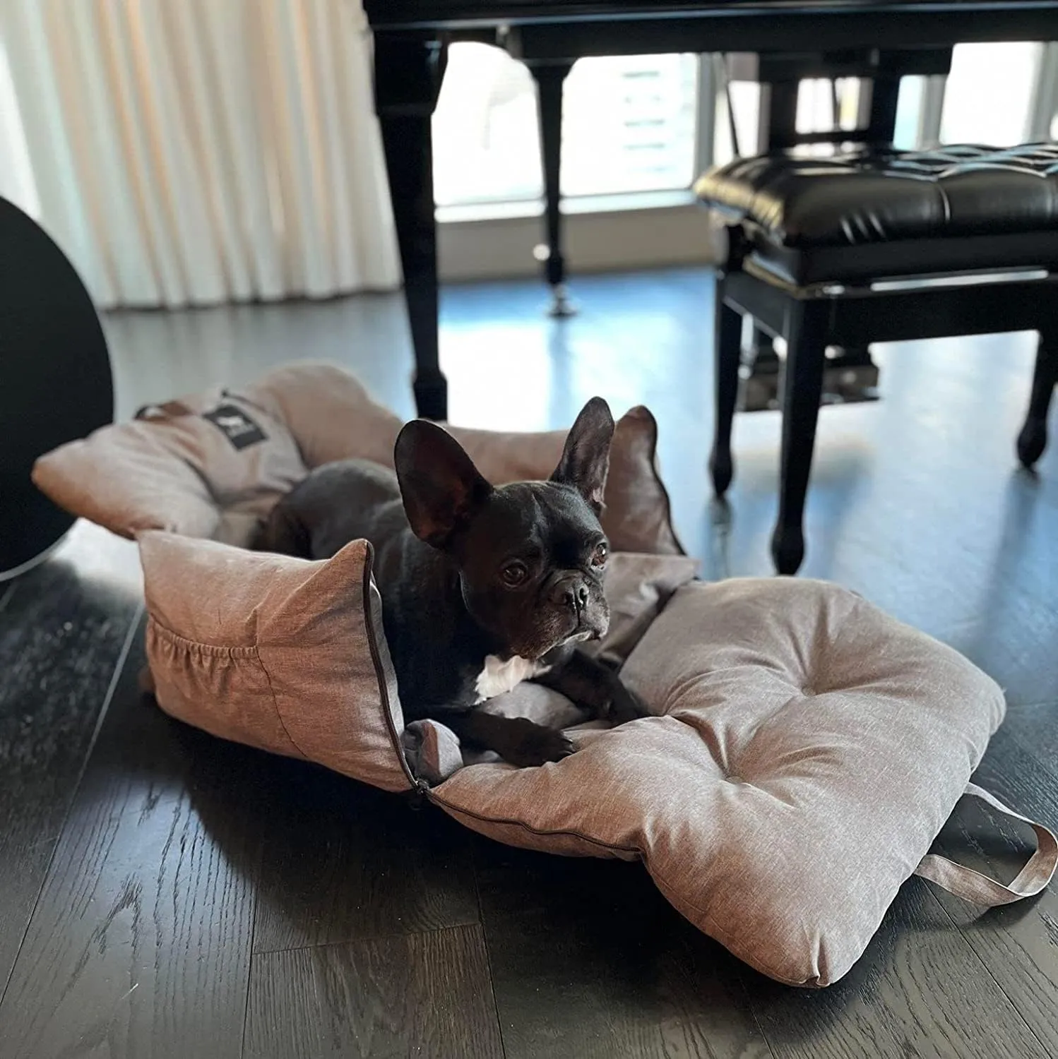 JACKO & CO - Premium Dog Car Seat Bed for Small & Medium Dogs up to 25lbs, Soft Travel Bed & Carrier Bag for Pets, Puppies, Cats, Front or Back Seat, Machine Washable & Water Resistant (Grey 1-25lbs)
