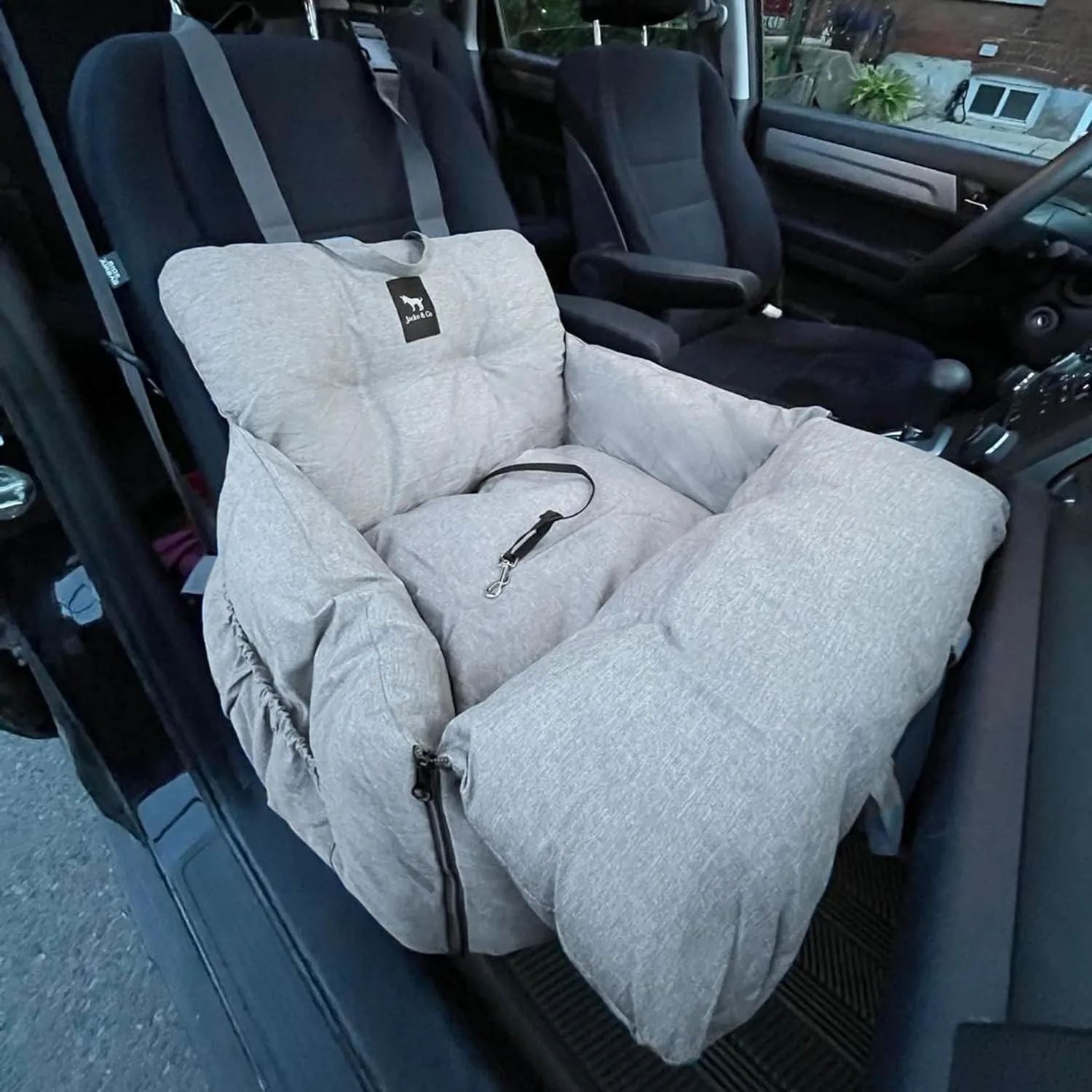 JACKO & CO - Premium Dog Car Seat Bed for Small & Medium Dogs up to 25lbs, Soft Travel Bed & Carrier Bag for Pets, Puppies, Cats, Front or Back Seat, Machine Washable & Water Resistant (Grey 1-25lbs)