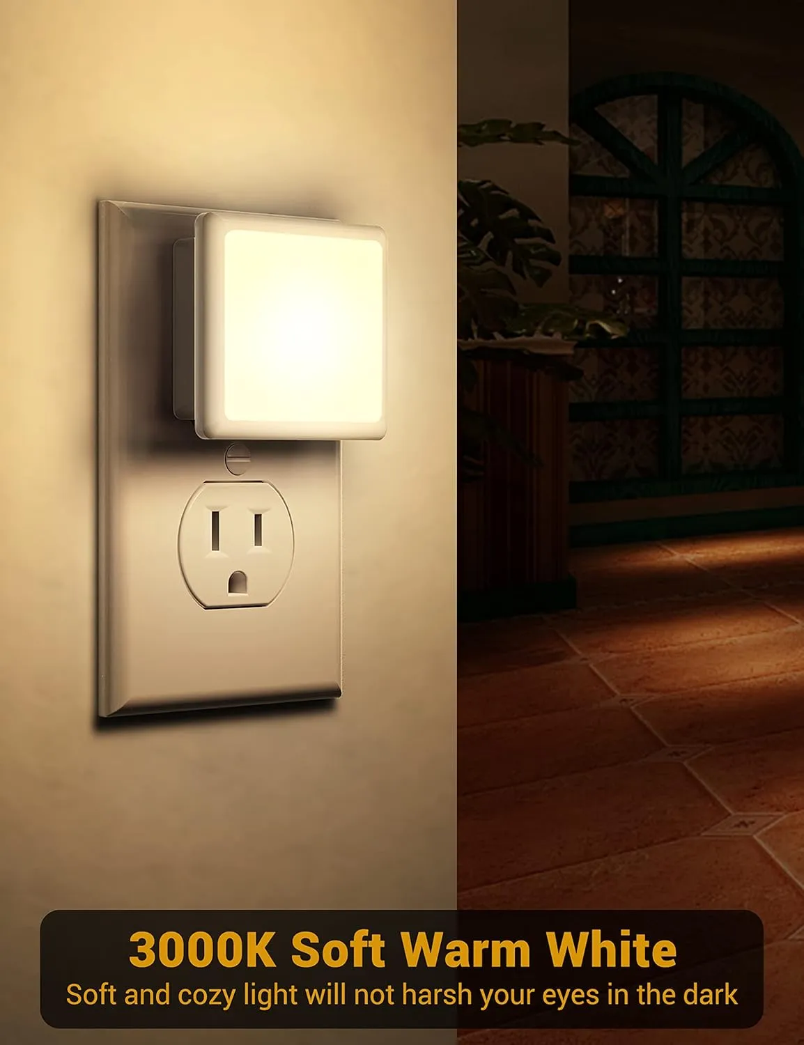JandCase Night Lights Plug into Wall 2 Pack, Plug in Night Light with Dusk-to-Dawn Light Sensor, 3000K Soft White 0.3W, LED Nightlight for Bathroom, Adult, Hallway