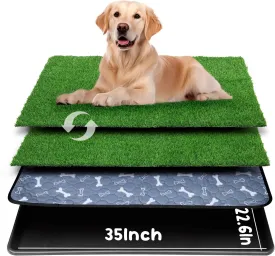 Large Dog Grass Pad with Tray35x22.6in Indoor Dog Potty with 2 Pack Replacement Artificial Grass,Dogs Litter Box,Pee Pads for doggies Washable,Balcony Fake Gras Padding Turf Potty Outdoor for Pet Loo