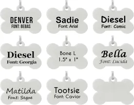 Laser Etched Stainless Steel Pet ID Tags Custom Personalized for Dog & Cat Paw Print Bone Round Tag (Bone L)