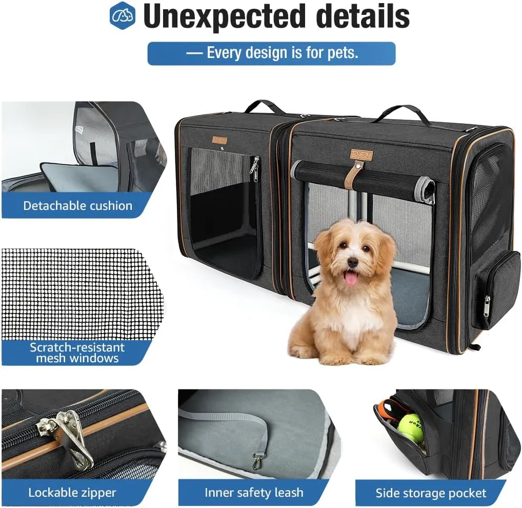 Lekereise 2-in-1 Cat Travel Carrier with Litter Box, (20.85" x2) x19.7"x19.7" Large Cat Carrier with Zipper Locks for Moving Across The Country (No Hammock) - Black