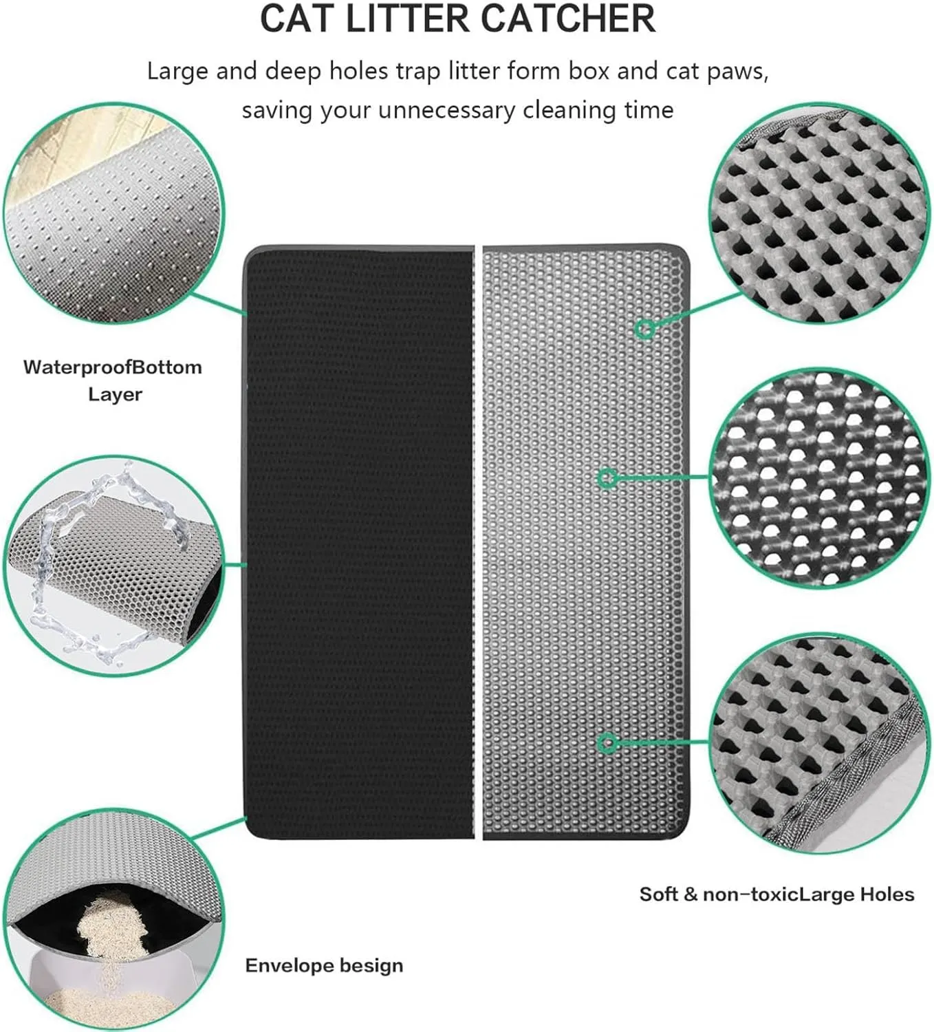 Litter Mat, 24X35In/26X46In Double Layer Easy Clean Cat Litter Mat Litter Trapping Cat Litter Trap Mats, Less Waste,Soft On Paws,Non-Slip,24X35In-Beige