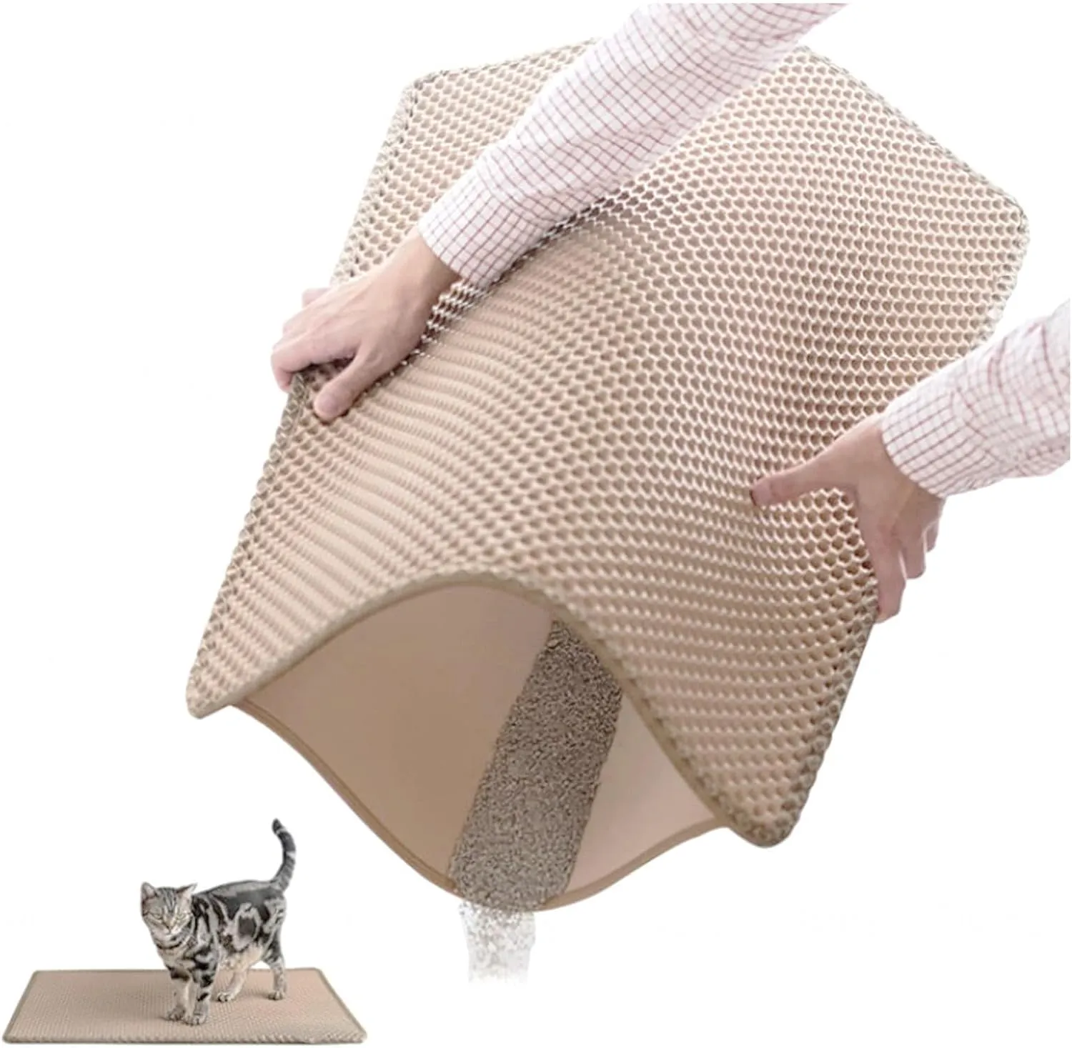 Litter Mat, 24X35In/26X46In Double Layer Easy Clean Cat Litter Mat Litter Trapping Cat Litter Trap Mats, Less Waste,Soft On Paws,Non-Slip,24X35In-Beige