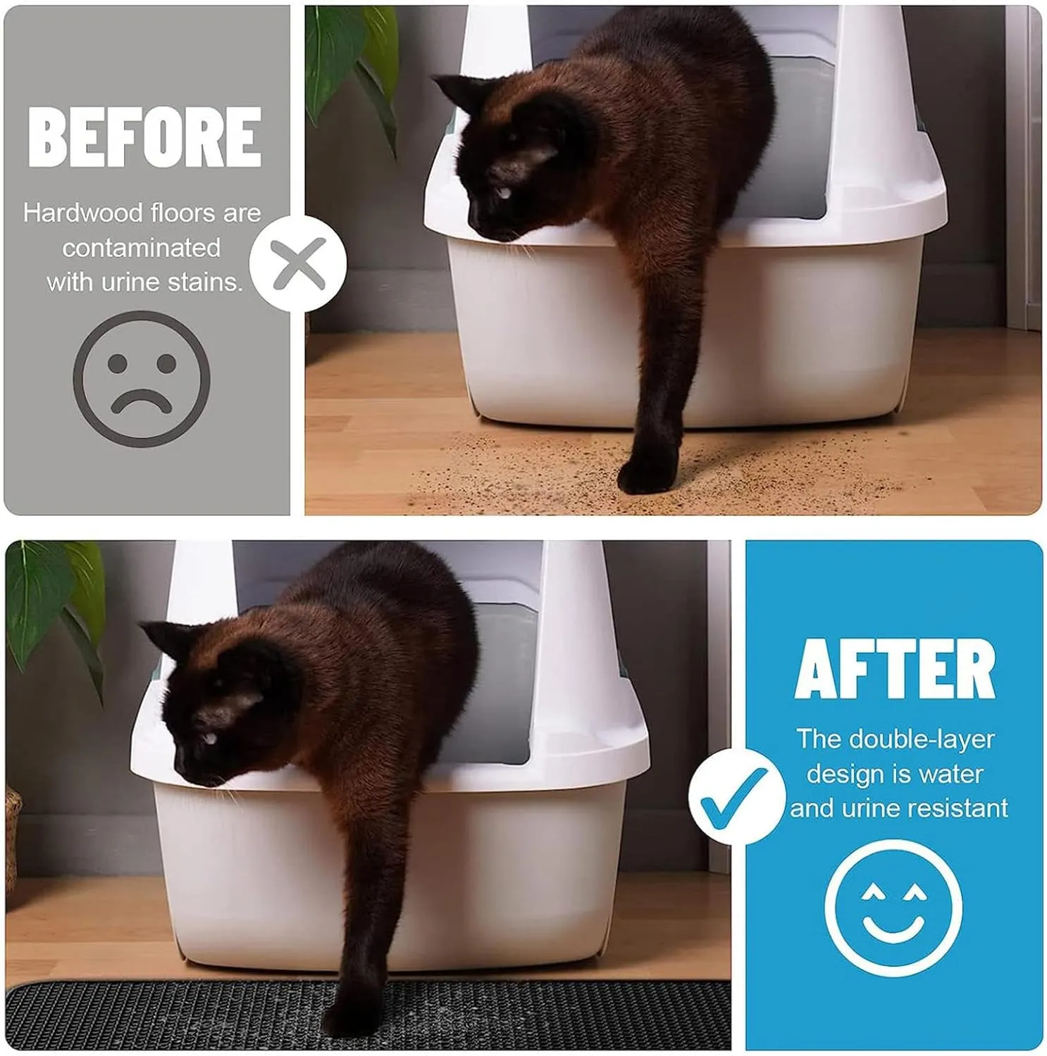 Litter Mat, 24X35In/26X46In Double Layer Easy Clean Cat Litter Mat Litter Trapping Cat Litter Trap Mats, Less Waste,Soft On Paws,Non-Slip,24X35In-Beige