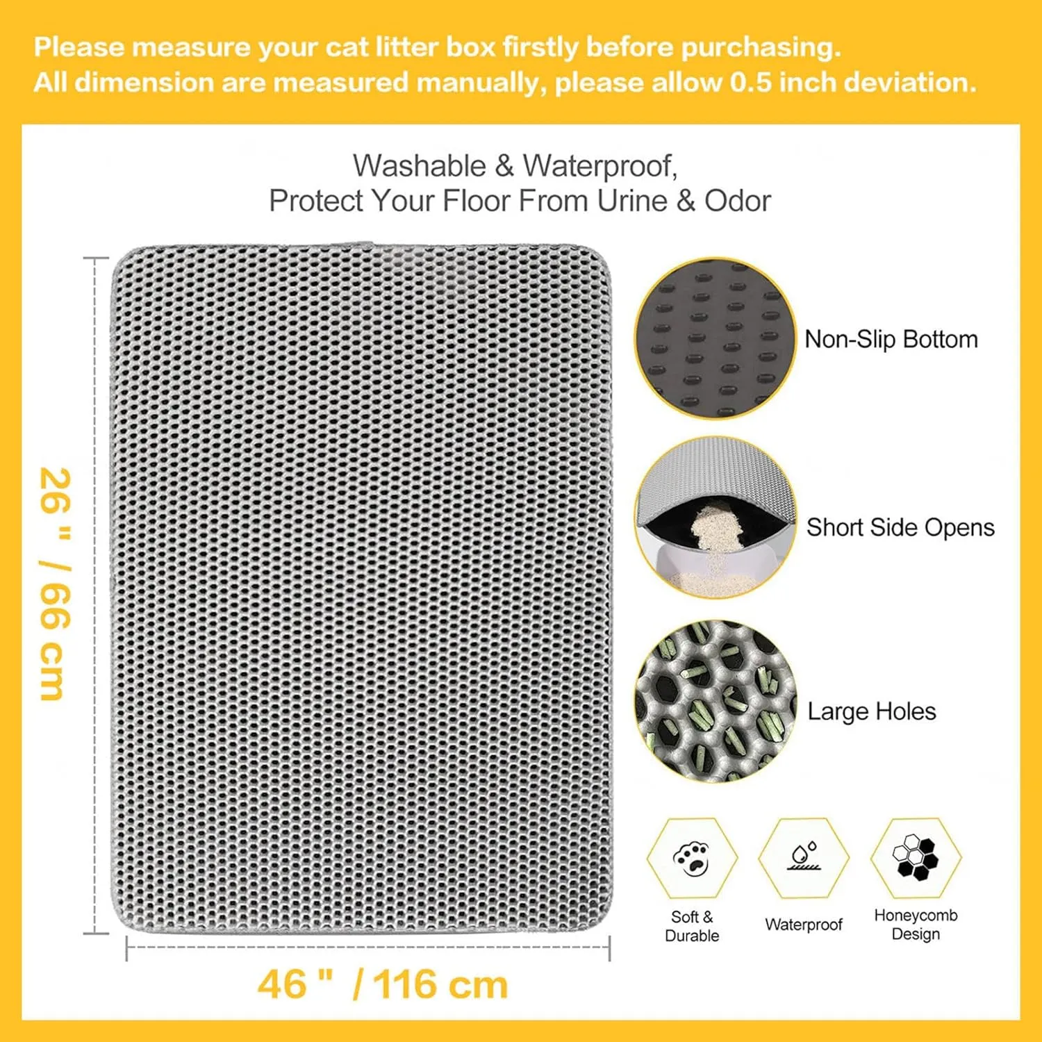 Litter Mat, 24X35In/26X46In Double Layer Easy Clean Cat Litter Mat Litter Trapping Cat Litter Trap Mats, Less Waste,Soft On Paws,Non-Slip,24X35In-Beige