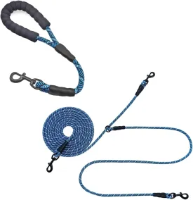Long Dog Leash for 2 Dog, Double Dog Leash Reflective, Detachable 360 Swivel No Tangle,with Soft Padded Handle, for Walking Camping Outdoor (18inch Dog Handle 12ft Dog tieout)