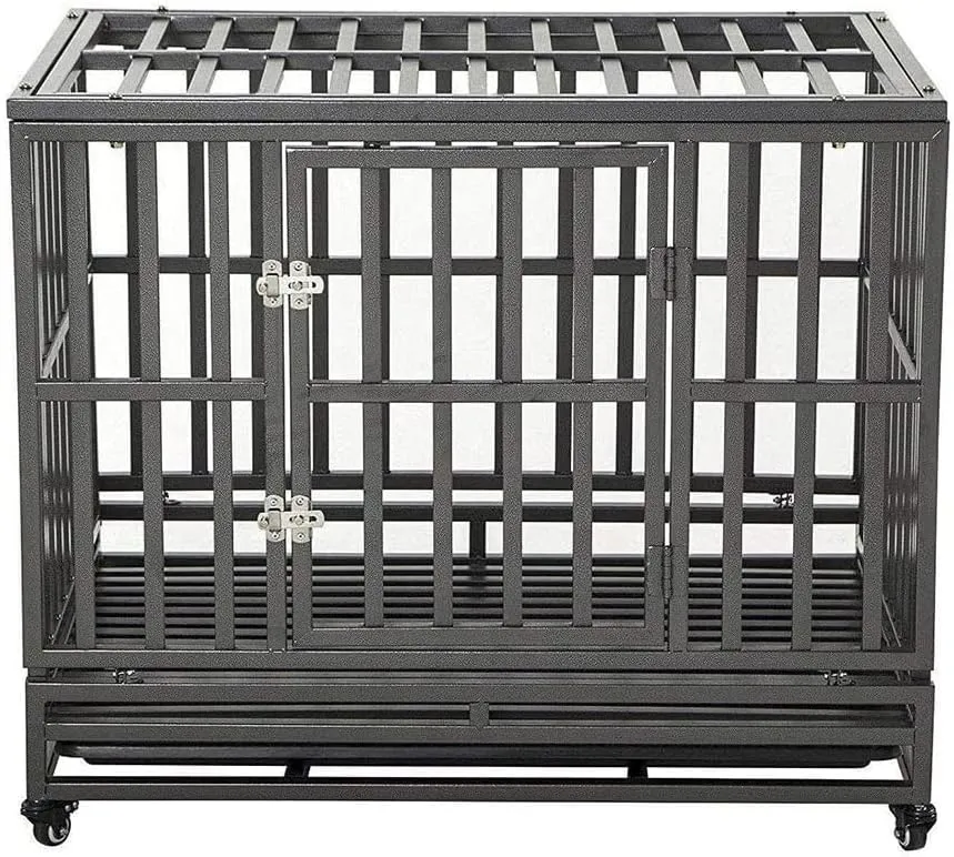 LUCKUP 38 Inch Heavy Duty Dog Cage Metal Kennel and Crate for Large Dogs,Easy to Assemble Pet Playpen with Four Wheels,Black  