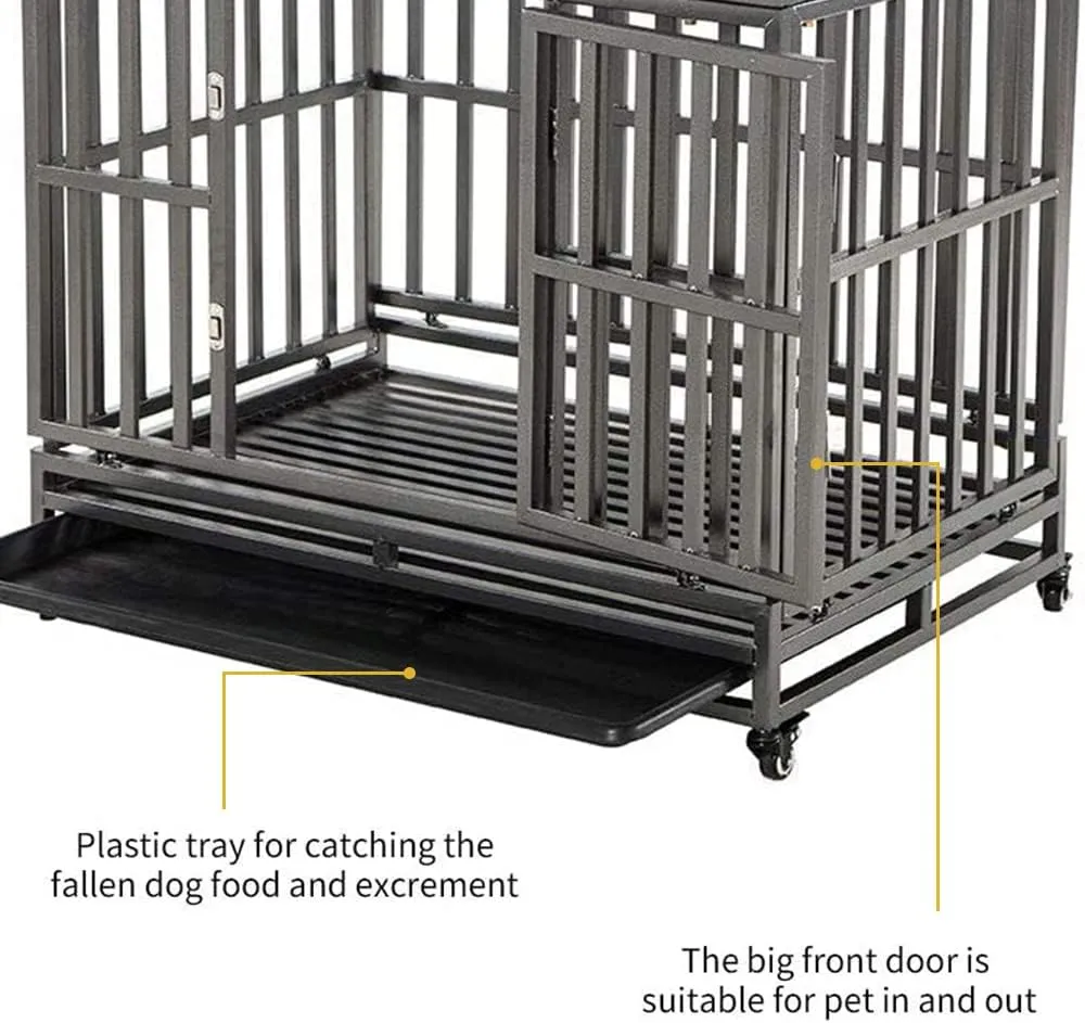 LUCKUP 38 Inch Heavy Duty Dog Cage Metal Kennel and Crate for Large Dogs,Easy to Assemble Pet Playpen with Four Wheels,Black  