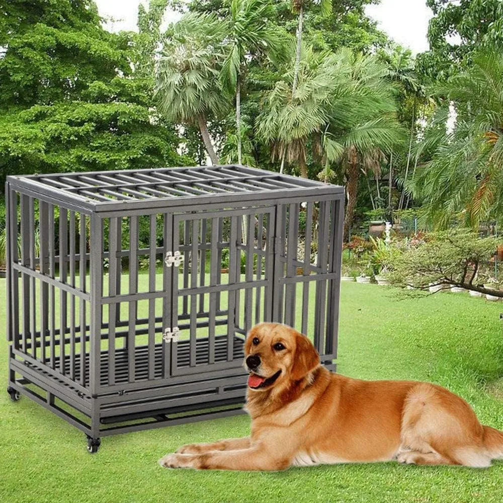 LUCKUP 38 Inch Heavy Duty Dog Cage Metal Kennel and Crate for Large Dogs,Easy to Assemble Pet Playpen with Four Wheels,Black  