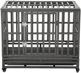 LUCKUP 38 Inch Heavy Duty Dog Cage Metal Kennel and Crate for Large Dogs,Easy to Assemble Pet Playpen with Four Wheels,Black  