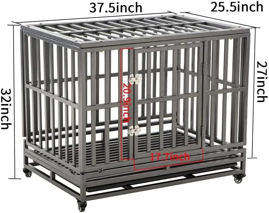 LUCKUP 38 Inch Heavy Duty Dog Cage Metal Kennel and Crate for Large Dogs,Easy to Assemble Pet Playpen with Four Wheels,Black  