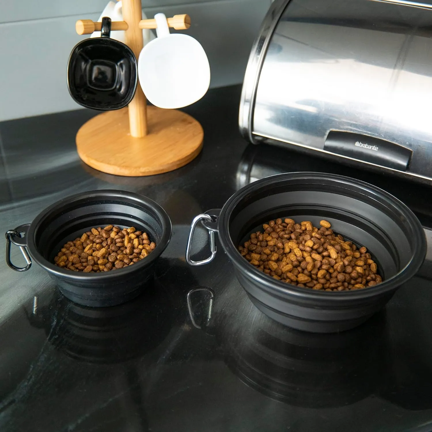 Made Easy Kit Portable Collapsible Dog Bowl for Water or Food Great Pet Travel Bowl in Multiple Sizes (Brown, Large 36oz)